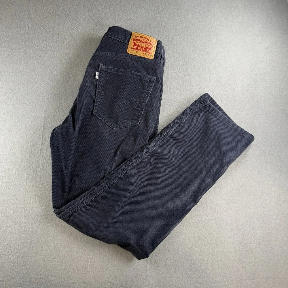 Levis 514 Jeans Corduroy Pants Men 33x32 Black Straight Leg Casual Winter Preppy